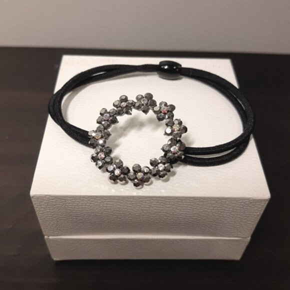 3/$20 Jeweled Cluster Circle Stretch Bracelet & Hair Tie Elastic Band Flower - Picture 2 of 11